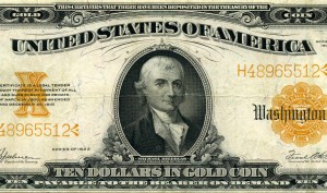 A 1922 10 dollar gold note exchangeable for gold coins